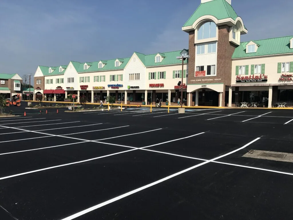 freshly paved and line striped parking lot