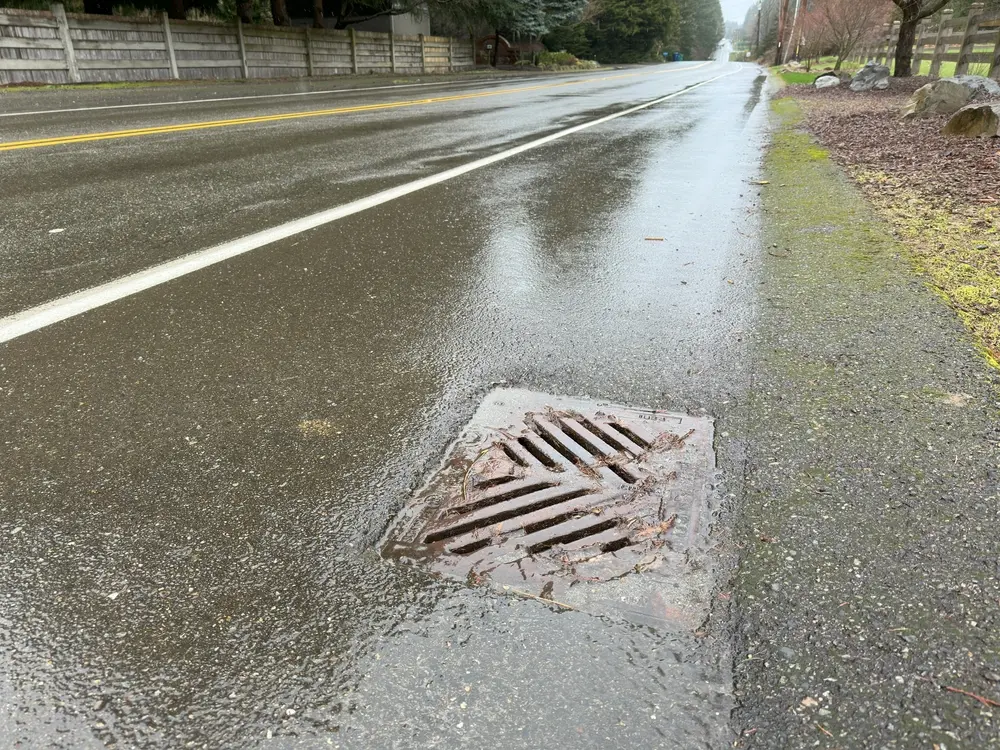 Standard catch basin along roadside.