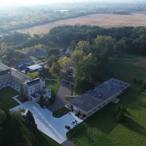 Aerial after shot of concrete, asphalt and drainage done at St. Benedicts Abbey.