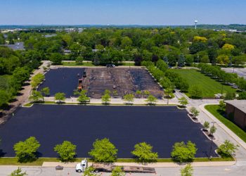aerial view of a parking lot