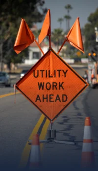 orange utility work ahead sign